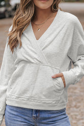 LIZAKOSHT  -  Surplice Long Sleeve Sweatshirt with Pocket